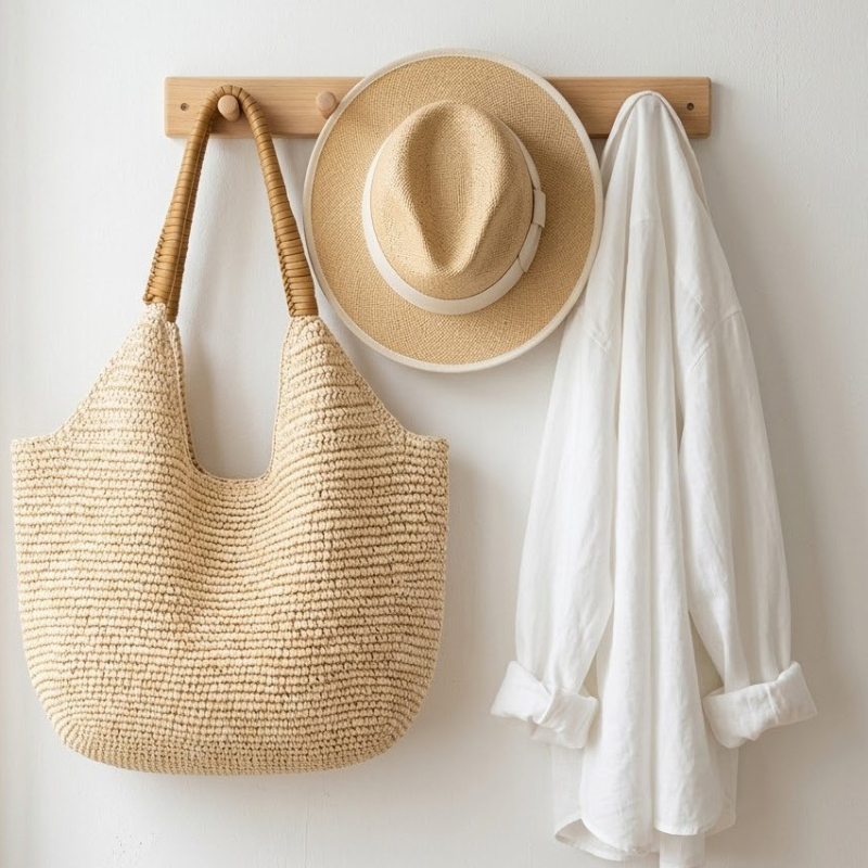 Women'S Raffia Bags - Bolsa de Ombro de Palha Trançada