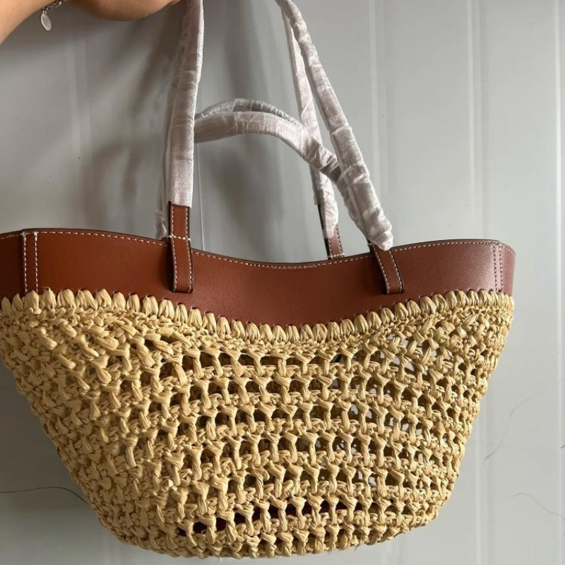 Marca oco tecido saco de praia - Women'S Raffia Bags avaliação e preço