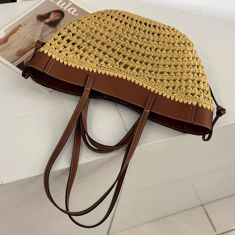 Marca oco tecido saco de praia - Women'S Raffia Bags avaliação e preço
